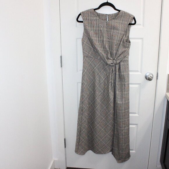 Anthropologie Maeve 6 Reese Dress Midi Plaid Twist Front Academia - Picture 1 of 3